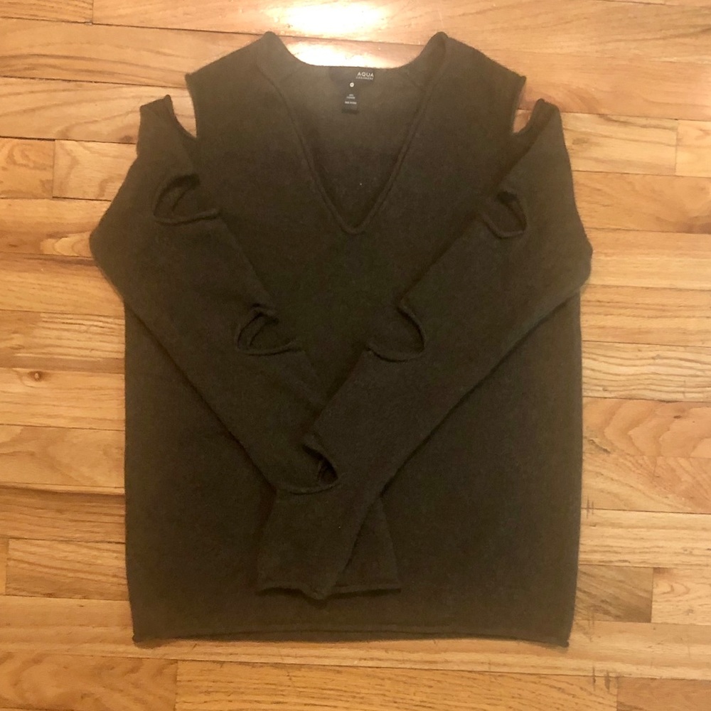 Aqua Olive green cashmere sweater w/ arm cutouts medium - Picture 2 of 4